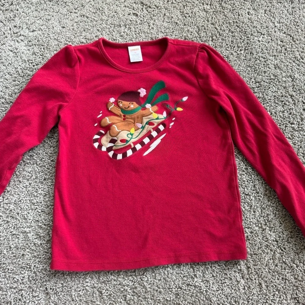 Gymboree Girls Christmas Sledding Gingerbread Long Sleeve Tee Shirt Size 10